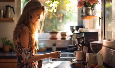 Frau kocht sich einen Kaffee