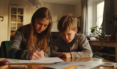 eine Studentin gibt einem Schüler Nachhilfeunterricht und verdient damit ein Nebeneinkommen